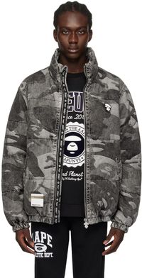 AAPE by A Bathing Ape Black Graphic Down Jacket