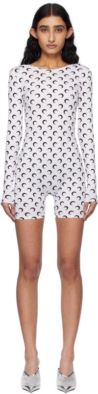 Marine Serre SSENSE Exclusive White Recycled Moon Jersey Short Catsuit