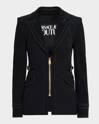 Zip-Front Denim Buckle Jacket