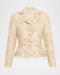 Floral Embroidered Single-Breasted Silk Blazer