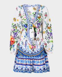 Tiles Darls Short Tie-Front Blouson Dress