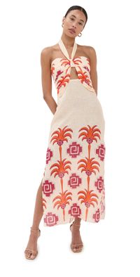 Johanna Ortiz Water Adventure Ankle Dress Ecru/Red/Wine 4