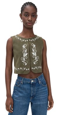 Line & Dot Brea Embroidered Top Olive M