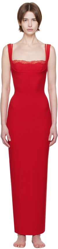 SKIMS Red Soft Lounge Lace Tank Maxi Dress