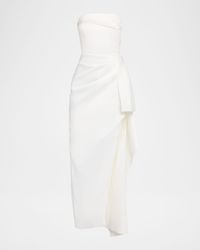 Erelyn Draped Side-Slit Satin Column Gown