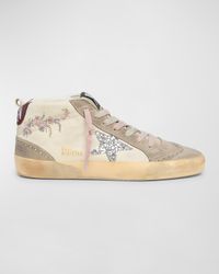 Midstar Mixed Leather Glitter Mid-Top Sneakers