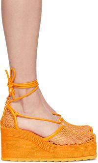 Bottega Veneta Orange Sporty Web Wedge Espadrilles