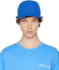 Balmain Casquette bleue en coton à logo brodé