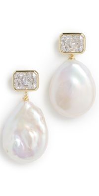 SHASHI Emerald Baguette Cleo Earrings Gold/Pearl One Size