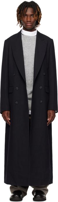 Dries Van Noten Navy Double-Breasted Coat