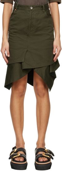 sacai Khaki Asymmetric Midi Skirt