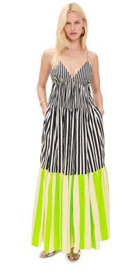 SIMONMILLER Romi Poplin Dress Black/Cream/Lime Multi S
