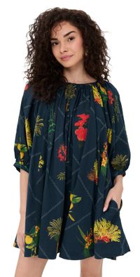 Coniglio Palm Beach Shirred Half Placket Mini Dress Florida Frame Navy One Size