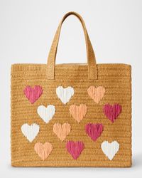 Embroidered Heart Beach Tote Bag