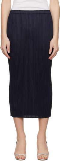 PLEATS PLEASE ISSEY MIYAKE Navy June New Colorful Basics 4 Midi Skirt