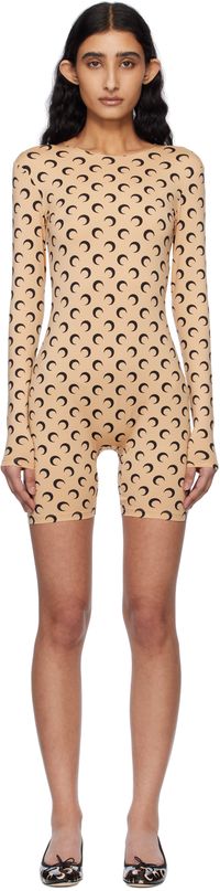 Marine Serre SSENSE Exclusive Beige Recycled Moon Jersey Short Catsuit