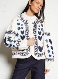 Fabienne Chapot - Veste droite col rond en coton mélangé - Taille 42/44 - Blanc