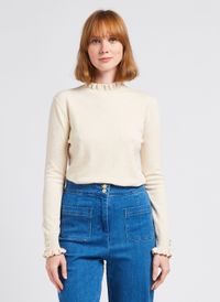 La Petite Etoile - Pull col rond jacquard à volants - Taille 3 - Beige