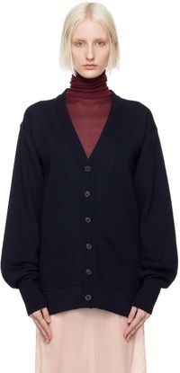 Maison Margiela Cardigan bleu marine en tricot jauge 7