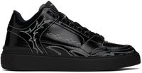 Balmain Black B-Court Mid Top Western Glazed Leather Sneakers