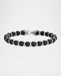 Men's Spiritual Beads Bracelet in Silver with Black Onyx, 8mm