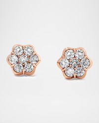 18K Pink Gold 14 Diamond Flower Stud Earrings, 1.51tcw