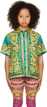 Versace Enfant | Chemise vert et jaune à motif Barocco