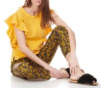 Attic And Barn - Tee-shirt col rond sans manches à volants - Taille L - Jaune