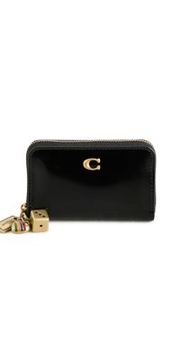 Coach Spazzolato Leather Essential Small Zip Card Case B4/BLACK One Size