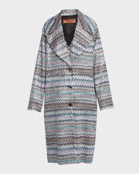 Paillette Chevron Knit Double-Breasted Coat