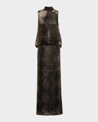 Debo Mock-Neck Draped Velvet Maxi Dress