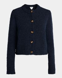 Knot-Button Boucle Knit Cardigan