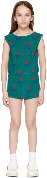 Bonmot Organic Enfant | Barboteuse verte à motif graphique