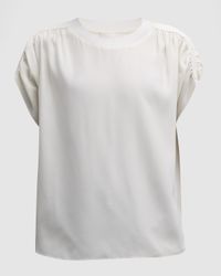 Lorainne Short Ruched-Sleeve Silk Top