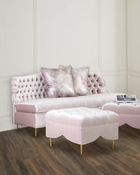 Valentina Sofa, 83" and Two Tufted Ottomans