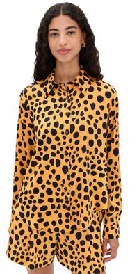 BruceGlen Cheetah Spot Stretch Silk Button Up Shirt Cheetah Spot XL
