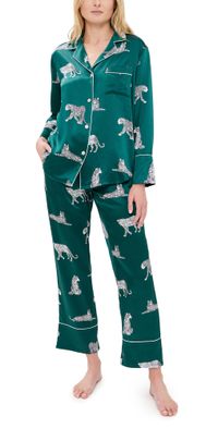 Petite Plume Mulberry Silk Panthre de Luxe Pajama Set Emerald M