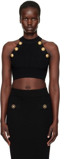 Balmain Black Halterneck Knit Cropped Top