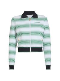 Women's Striped Knit Track Jacket - White Evergreen - Size XL