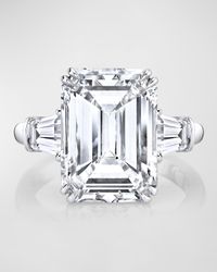 Platinum 3 Stone Diamond Ring with White Emerald Cut Center and Tapered Baguette Sides, Size 6.5, 17.14tcw
