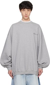 VETEMENTS Pull molletonné surdimensionné gris à logos brodés