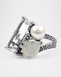 Rock Crystal and Mother-of-Pearl Triplet Ring, Size 7