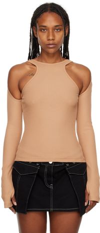 Dion Lee T-shirt à manches longues brun clair à découpes