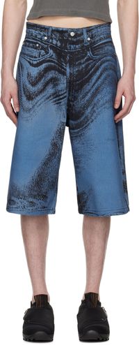 CAMPERLAB Black & Blue Distorted Print Denim Shorts