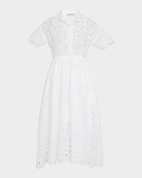 Daisy Eyelet Short-Sleeve Midi Shirtdress With Camisole