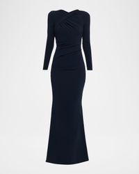 Cadet Draped Long-Sleeve Trumpet Gown