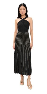 Zimmermann Rebellion Striped Halter Dress Metallic Black/Gold 2