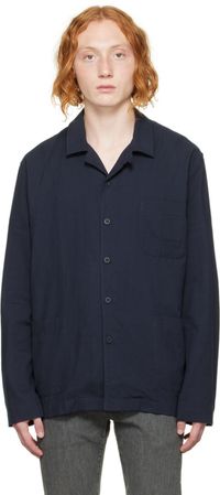 Sunspel Navy Buttoned Pyjama Shirt