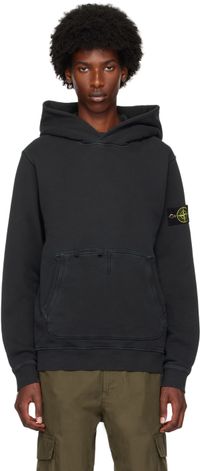 Stone Island Pull à capuche noir à écusson à logo