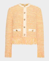 Fringed Tweed Knit Cardigan Jacket